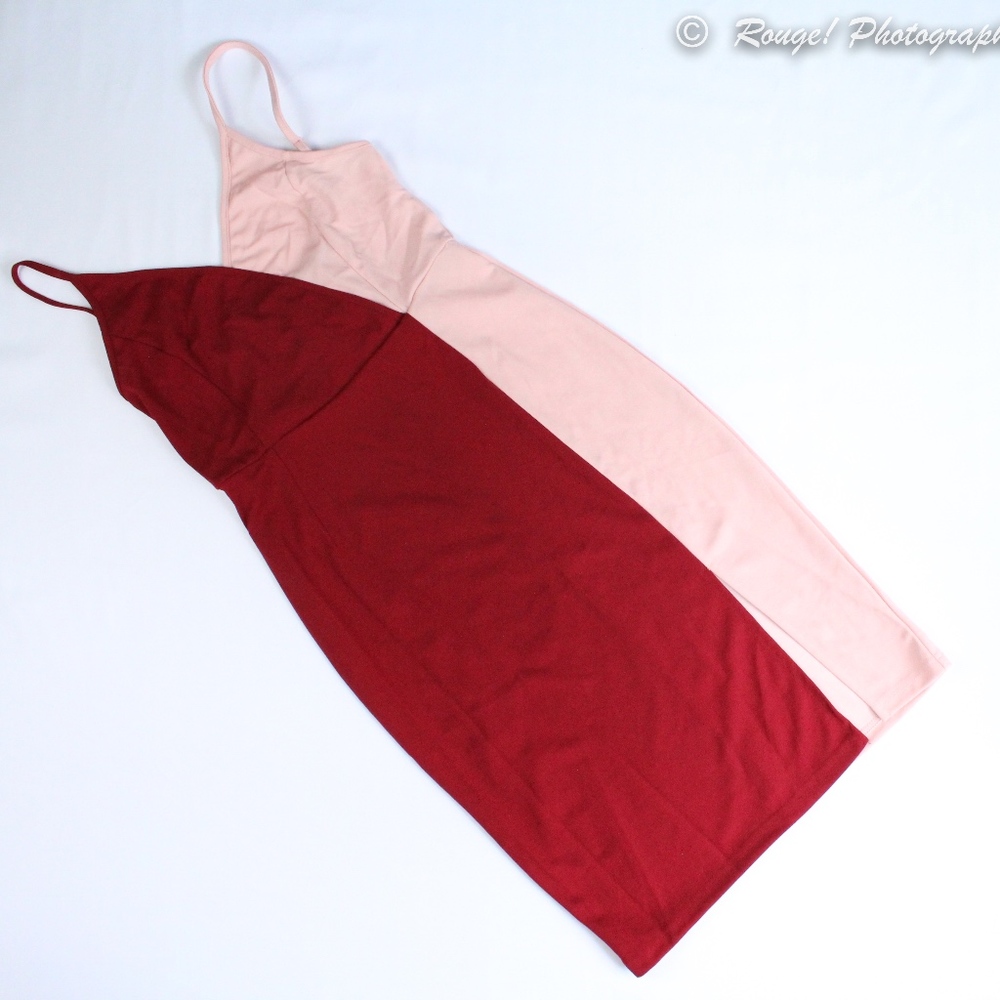 Color Block Cami Dress Slit Asymmetric Pink & Wine - Picture 6 of 8